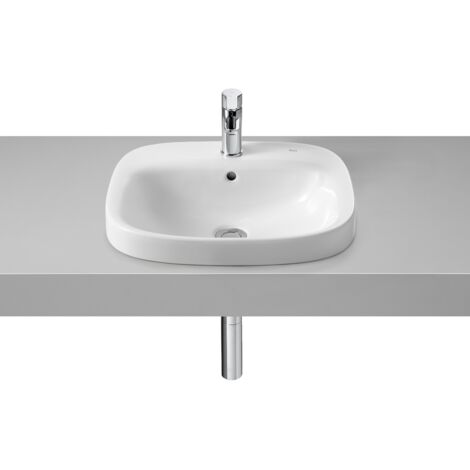 Roca – Vasque à encastrer carrée 500x410 mm en porcelaine – Installation sur comptoir – 1 trou robinetterie – Capacité 4,5 L