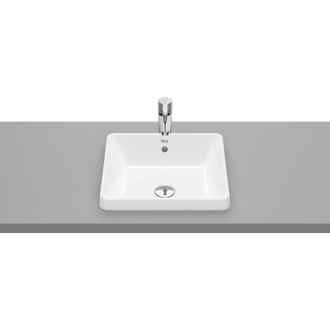 Roca – Vasque à poser carrée 390x370 mm – Porcelaine émaillée – Trop-plein standard – Installation comptoir