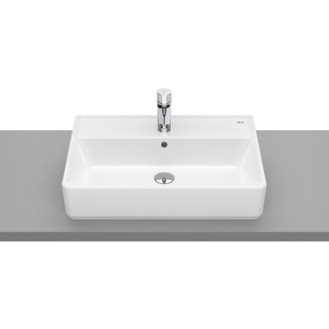 Roca – Vasque à poser carrée avec trou robinet – Dimensions 600x420x130 mm – Porcelaine émaillée – Installation comptoir