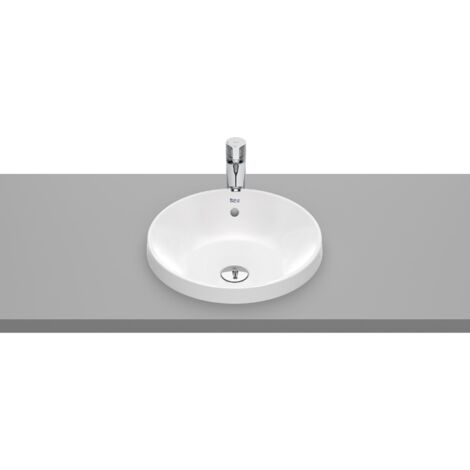 Roca – Vasque à poser ronde 390x390mm en porcelaine – Installation comptoir – Trop-plein standard – Capacité 3,2L