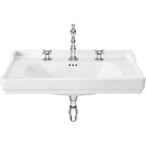 Roca – Vasque murale en porcelaine 800x500mm – 3 trous robinetterie – Design carré moderne – Installation murale ou sur colonne