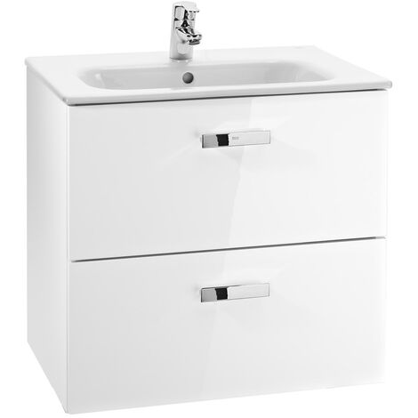 Roca Victoria Wall Mounted 2-Drawer Vanity Unit with Square Basin 600mm Wide - Gloss White