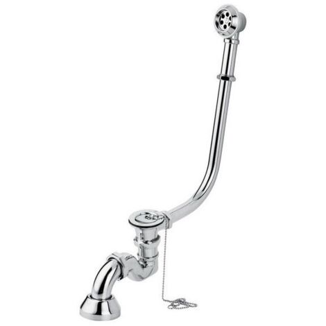 Roca – Vidage baignoire chromé avec siphon et bonde – Adapté pour baignoire avec trop-plein – Siphon en métal pour installation durable