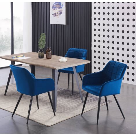 Rocco LUX Camden-Esszimmerset – ein Esstisch aus Walnussholz und ein Set mit 4 blauen Samtstühlen – Esszimmerküche