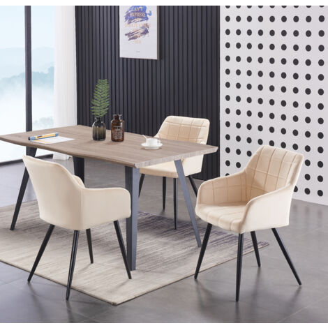 Rocco LUX Camden-Esszimmerset – ein Esstisch aus Walnussholz und ein Set mit 4 Esszimmerstühlen aus cremefarbenem Samt – Esszimmerküche