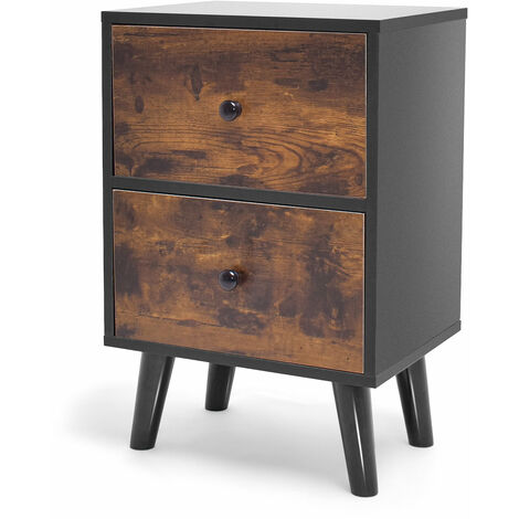 Rocco - Wooden design bedside table with 2 drawers. Contemporary bedside table, sofa table or desk in industrial style with lacquered pinewood feet.