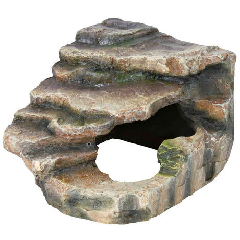 Rocher d'angle avec grotte et plateforme 16 x 12 x 15 cm – Résine polyester – Décoration terrarium forêt tropicale – Facile à nettoyer – Trixie