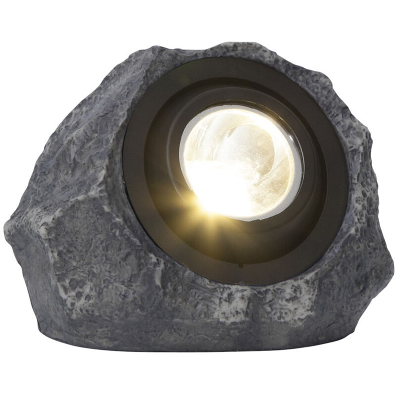 Star Trading Décoration solaire Rocky, projecteur, pierre, gris, led, capteur crépusculaire, blanc chaud, extérieur, 20 cm