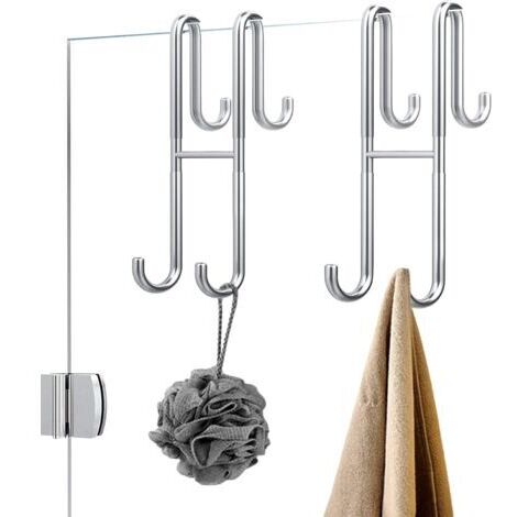 rochet de douche sans perçage, crochet pour paroi de douche avec protection en caoutchouc, support pour raclette de douche, serviettes pour salle de bain, sans cadre, acier inoxydable, argenté
