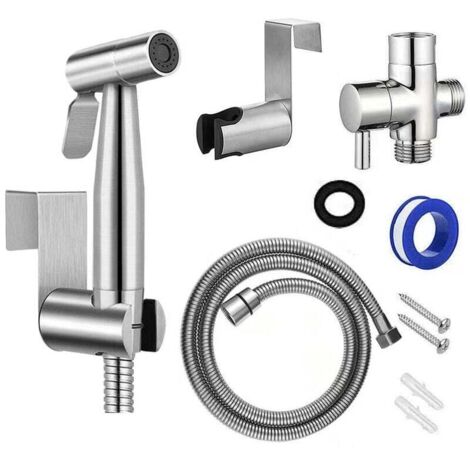 Rociador de bidé para inodoro, ducha de doble modo (chorro/jet), con deslizador y control de presión, fabricado en acero inoxidable, con válvula G1/2"