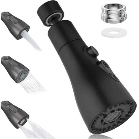 Rociador de grifo de cocina KZQ de 360°, 3 modos, boquilla rociadora, adaptador de grifo ahorrador de agua (negro)