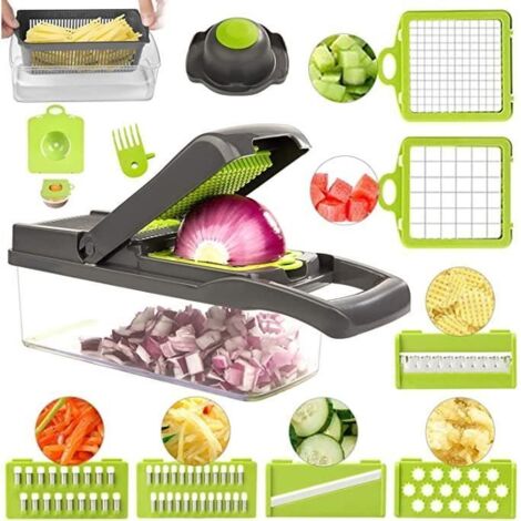 ROCK Mandoline Cuisine Multifonction Couper les Legumes 15 en 1, Trancheur de Légumes, Hachoir de Graterie de Cuisine Multifonction