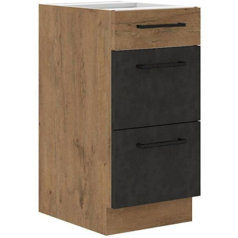 1000brico - Meuble casserolier rock - 3 tiroirs - Chene Lancelot et gris matera - L40 x H82