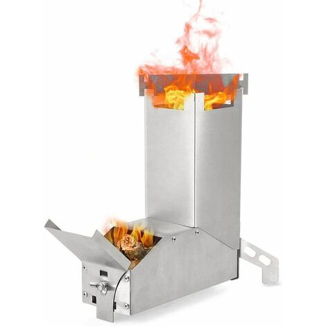 Rocket Stove, Outdoor Collapsible Wood Burning Stainless Steel Rocket Stove Backpacking Camp Tent Pique-Nique BBQ Stove, Chauffage de Survie en Plein Air