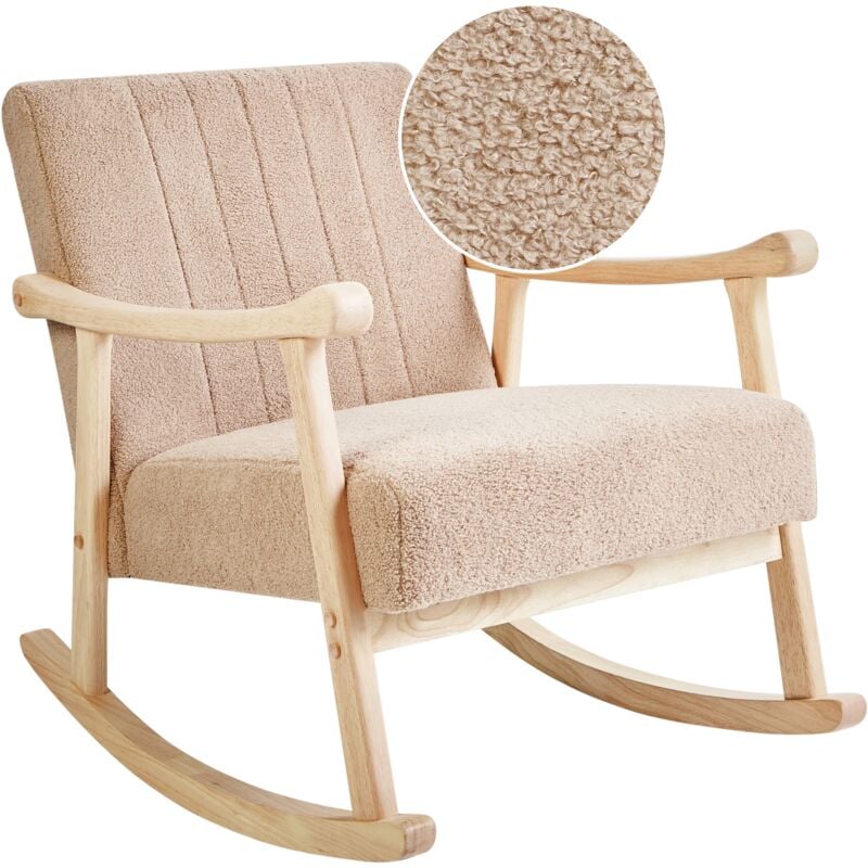 Beliani - Rocking Armchair Boucle Upholstery Rubberwood Legs with Armrests Living Room Nursery Beige Leknes