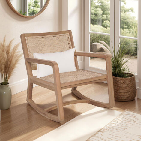 Rocking chair 66x79x79 cm en cannage et teck massif - BALI