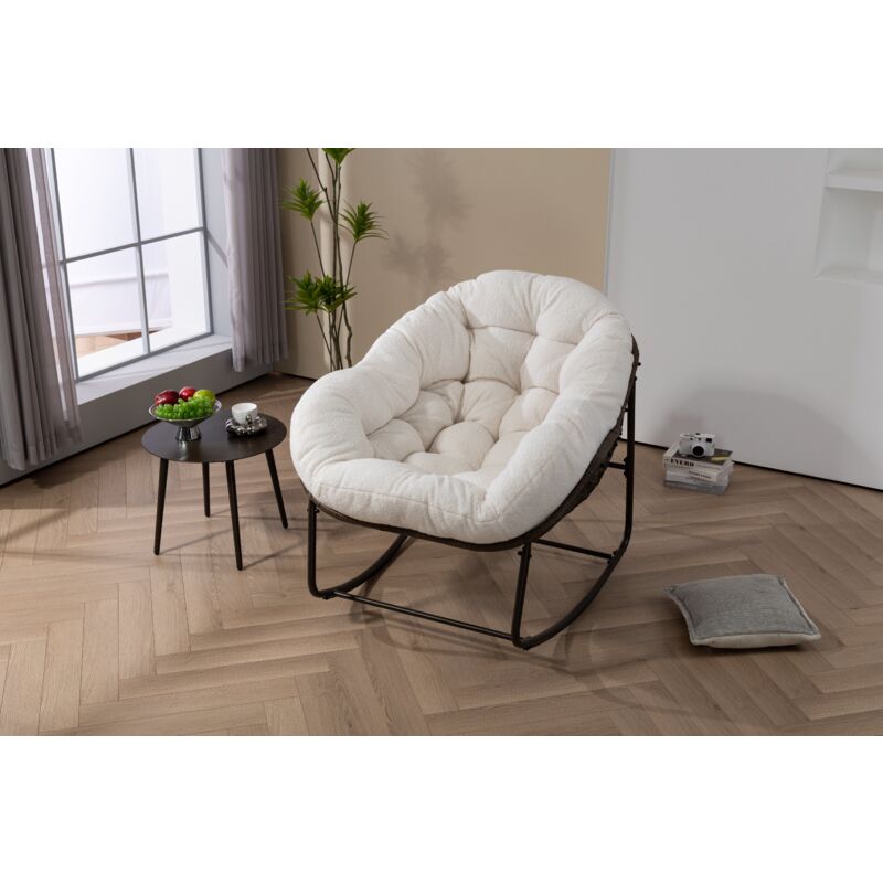 Rocking chair, avec coussin, balancoire, chaise longue de chambre à coucher, capacité de charge 113 kg, acier - HAUSS SPOLE, blanc