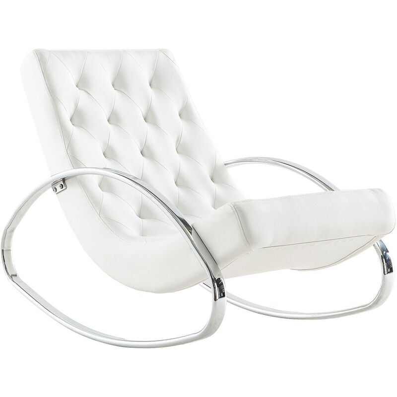 Rocking chair design blanc et acier chromé chesty