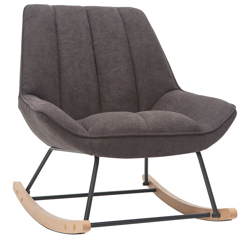 Rocking chair design en tissu effet velours gris foncé, métal noir et bois clair billie