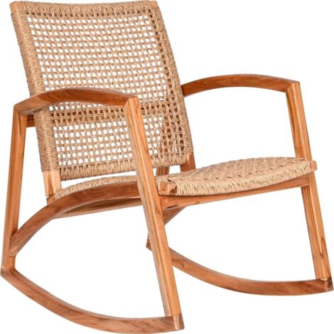 Rocking chair élégant en rotin pour détente confortable - Teck naturel avec finition rotin