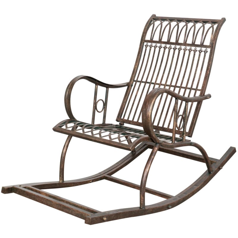 Biscottini - Rocking chair en fer Rocking chair avec accoudoirs Fauteuil de jardin Transat en fer forgé Finition antique L127xPR64xH90 cm