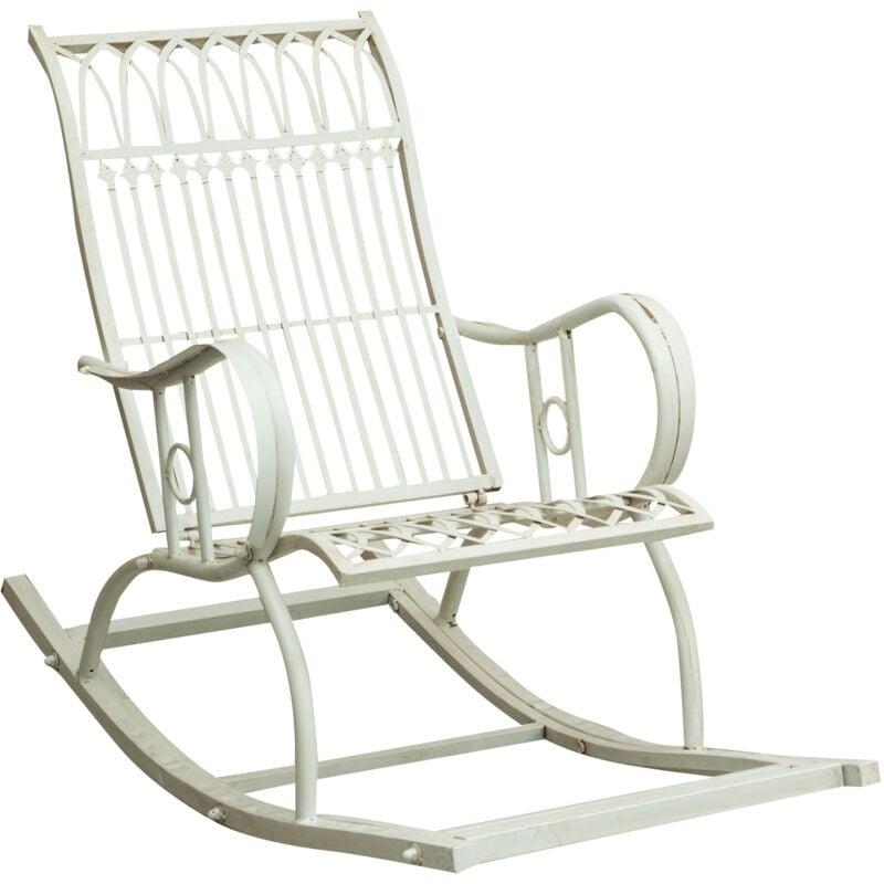 Rocking chair en fer Rocking chair avec accoudoirs Fauteuil de jardin Transat en fer forgé Finition antique L127xPR64xH90 cm