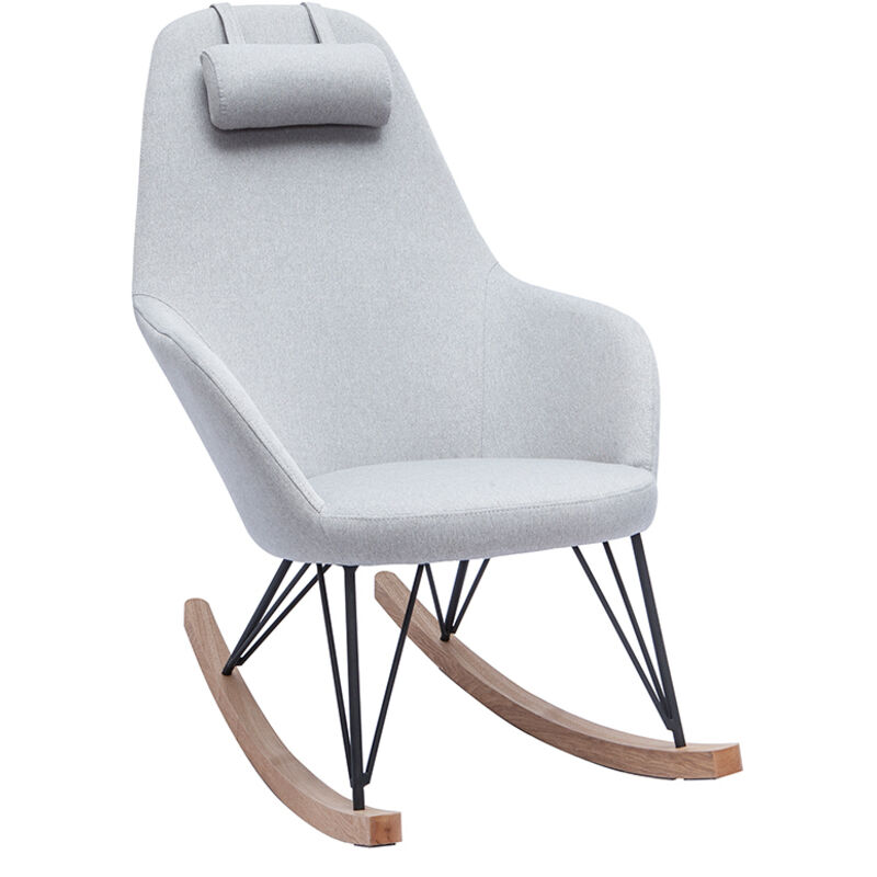 Miliboo - Rocking chair scandinave en tissu gris, métal noir et bois clair jhene
