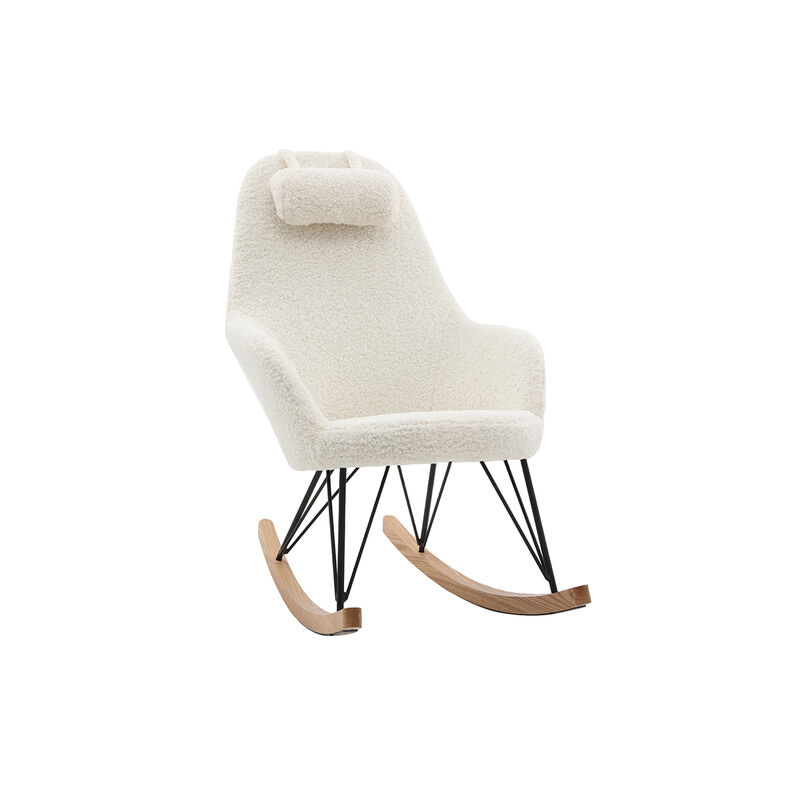 Miliboo - Rocking chair scandinave en tissu effet peau de mouton blanc, métal noir et bois clair jhene Miliboo - Rocking chair scandinave en tissu effet peau de mouton blanc, métal noir et bois clair jhene