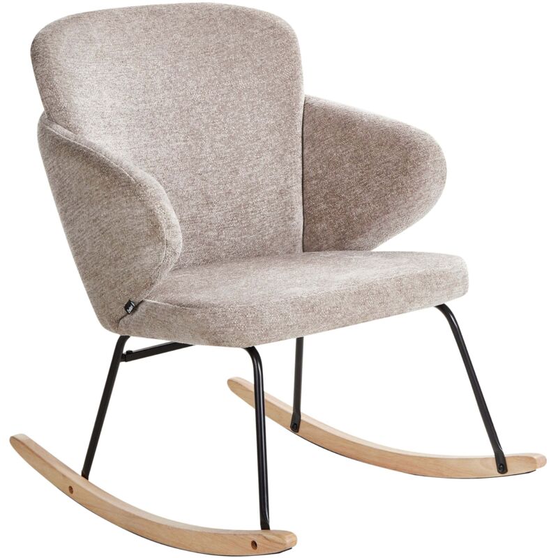 Beliani - Rocking Chair Fabric Polyester Seat Metal Wooden Legs Skates Modern Design Taupe Viken