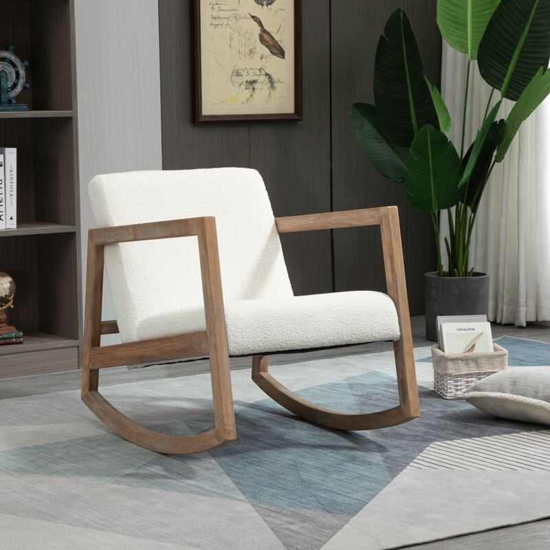 Tanant - Rocking chair, fauteuil à bascule avec accoudoirs, structure en bois, assise rembourrée, bois d'hévéa, scandinave, salon, chambre à coucher