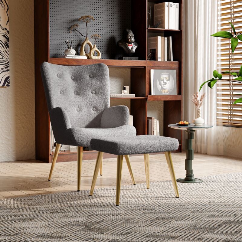 Tanant - Fauteuil relax, Fauteuil à Bascule en peluche - avec douce repose pieds, Fauteuil de télévision, en Peluche, Design élégant - Gris