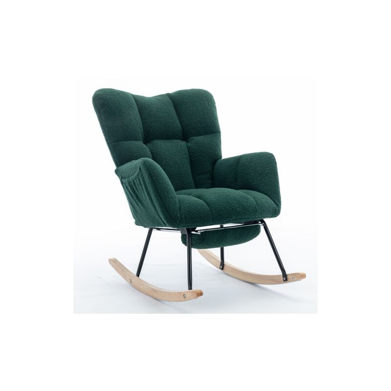 Rocking chair Fauteuil à bascule capitonnrée en tissu teddy tissée avec repose-pieds extensible, charge jusqu'à 110 kg, vert