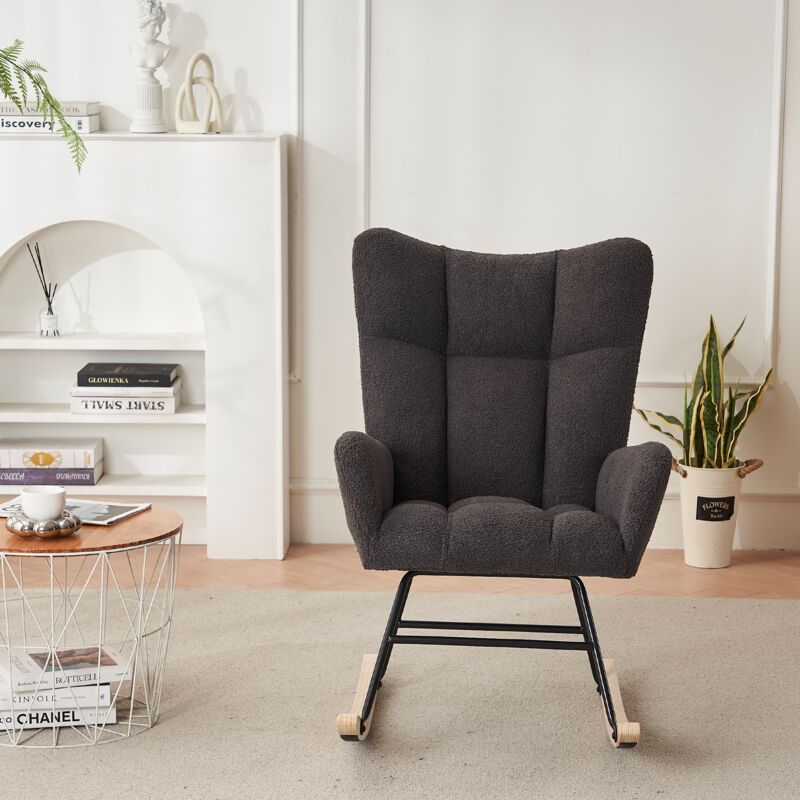Tanant - Rocking chair, Fauteuil à bascule en Scandinave - dossier confortable, cadre noir, Rocking chair avec accoudoirs - Noir