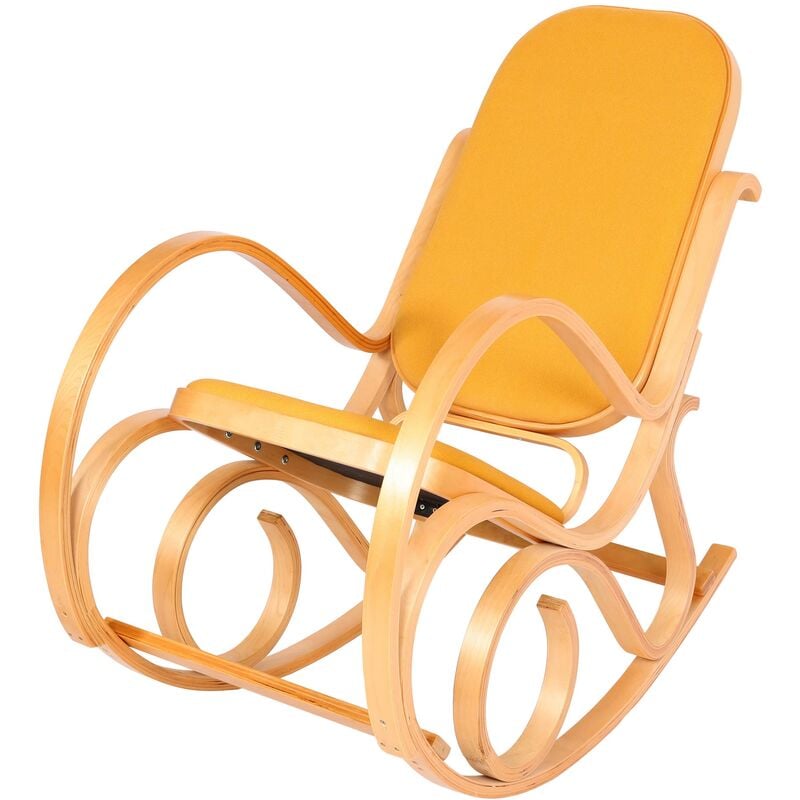 HHG - jamais utilisé] Fauteuil à bascule M41, fauteuil tv, bois massif, aspect chêne, jaune