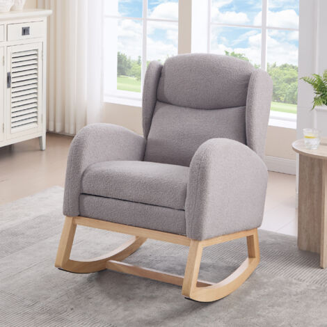 Rocking chair, fauteuil, avec poches latérales et repose-pieds réglable, en tissu teddy, convient pour le salon/chambre, gris