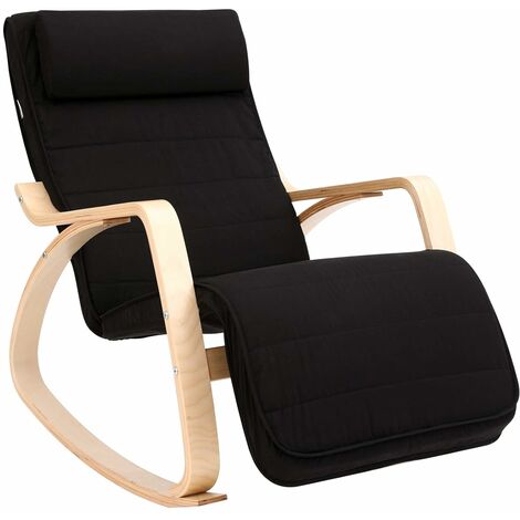 Rocking Chair Fauteuil Bascule avec Repose-Pieds réglable à 5 Niveaux Design Charge Maximum 150 kg Noir LYY10BV1