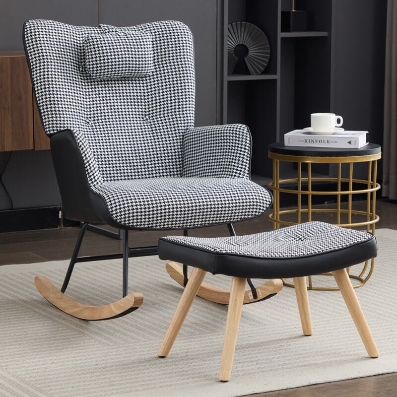 Rocking chair, fauteuil rembourré avec repose-pieds, chaise relaxante, moderne