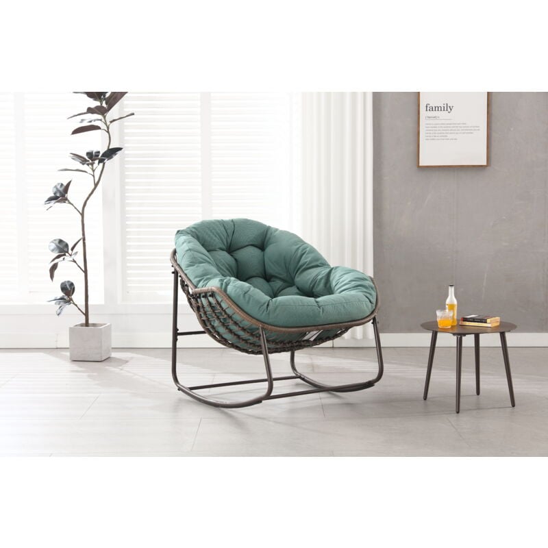 Tanant - Rocking chair, Fauteuil rembourrée - Chaise berçante en rotin d'extérieur, cadre en acier, Rocking chair, Style Scandinave - Vert