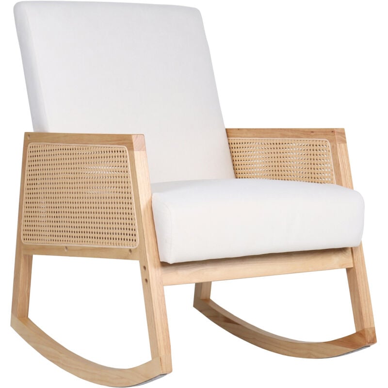 Rocking Chair Julia Microfibre Crème / Rotin / Bois