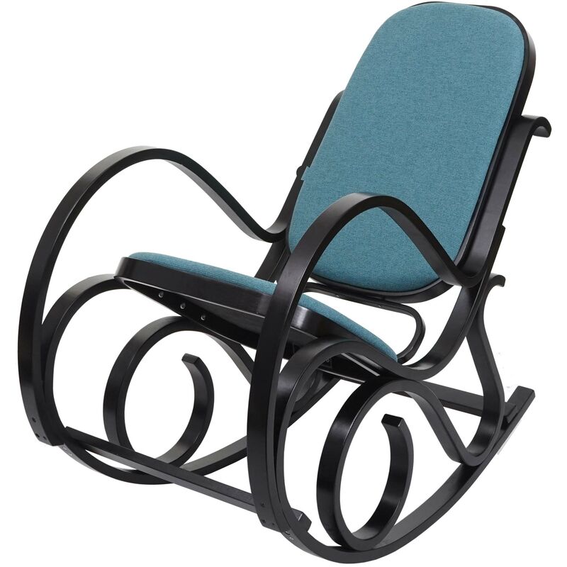 hhg - fauteuil a bascule m41, fauteuil tv, bois massif ~ aspect noyer, tissu/textile vert