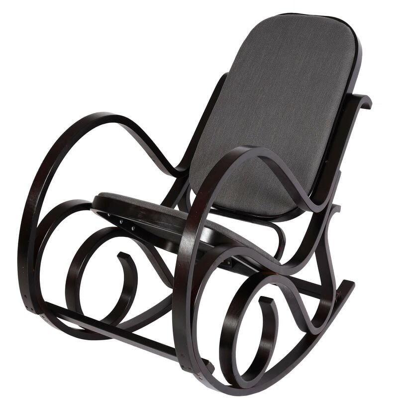 hhg - fauteuil a bascule m41, fauteuil tv, bois massif ~ aspect noyer, tissu/textile gris anthracite