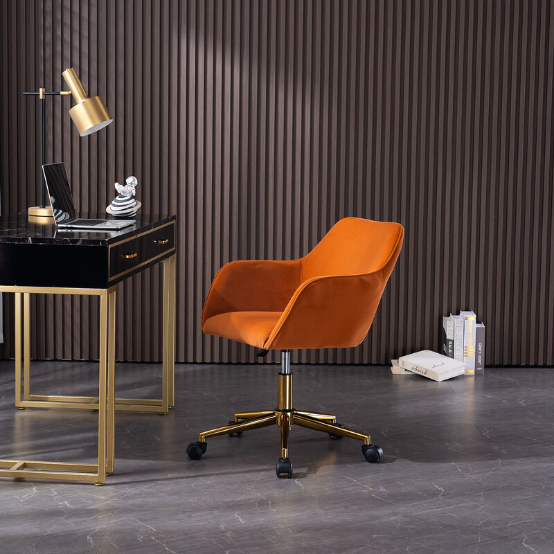 New Velvet Fabric Material Adjustable Height Swivel Home Office Chair For Indoor Office With Gold Legs,Orange