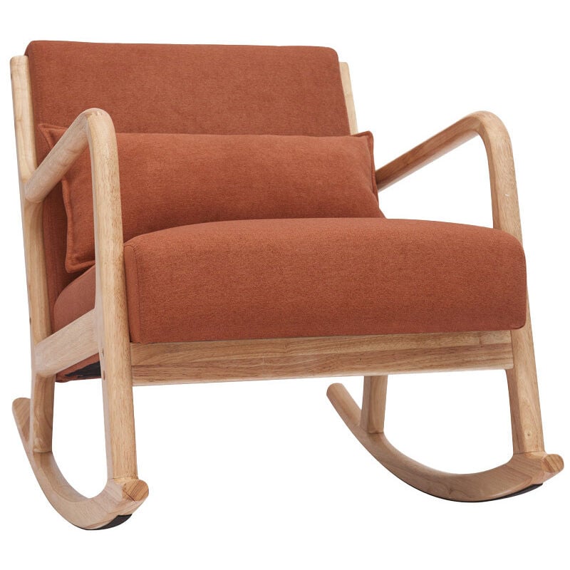 Rocking chair scandinave en tissu effet velours terre brûlée et bois clair massif derry