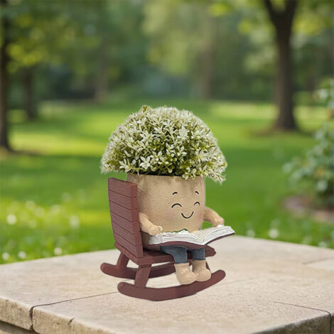 Rocking chair smiley face shaped flower pot, cute indoor and outdoor plant pots, unique succulent plant pots, Mother's Day, birthday, and Christmas gifts.