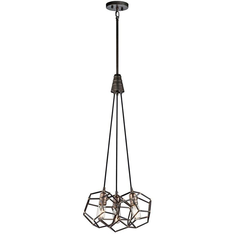 Elstead Lighting - Elstead Rocklyn - 3 Light Cluster Pendant Cage Light Steel, E27