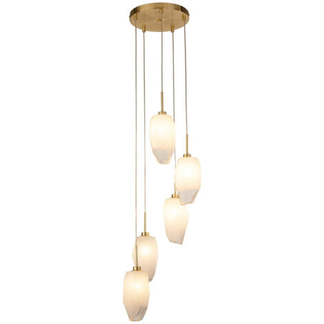 Rocky 5Lt Multi Drop Pendant, metallo ottone satinato e vetro