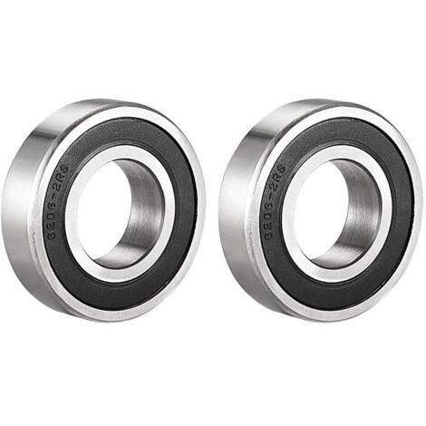 Rodamientos de bolas sellados 6206-2RS (paquete de 2), 30 x 62 x 16 mm, prelubricados, de acero cromado con doble sello, rodamiento de bolas de ranura profunda 6206RS