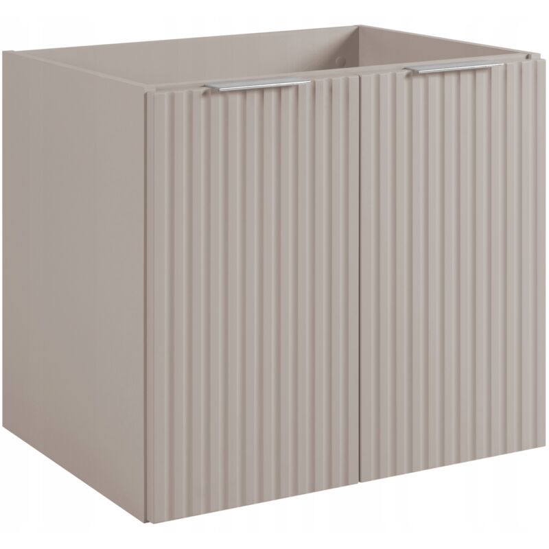 Armoire de salle de bain 60cm Beige Mat - Bois L/H/P 60/57/46 cm Portes striées - Sans plateau - 2 étagères - Meuble de salle de bain - Armoire de