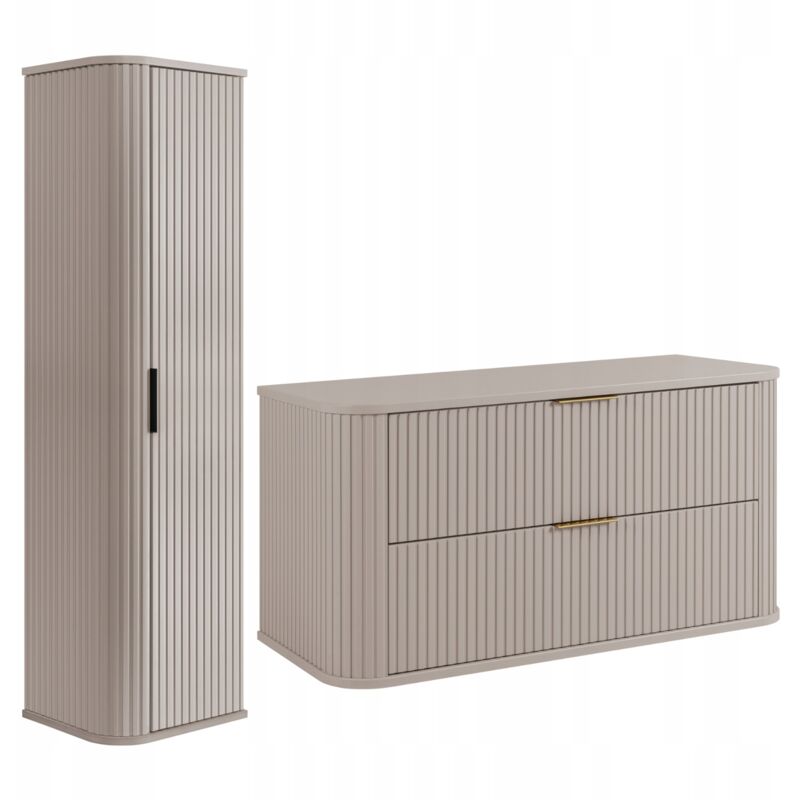 Ensemble de meubles de salle de bains - 100,4 cm - 2 pièces - Beige - Façades MDF de haute qualité - Meubles de salle de bains - Armoire haute