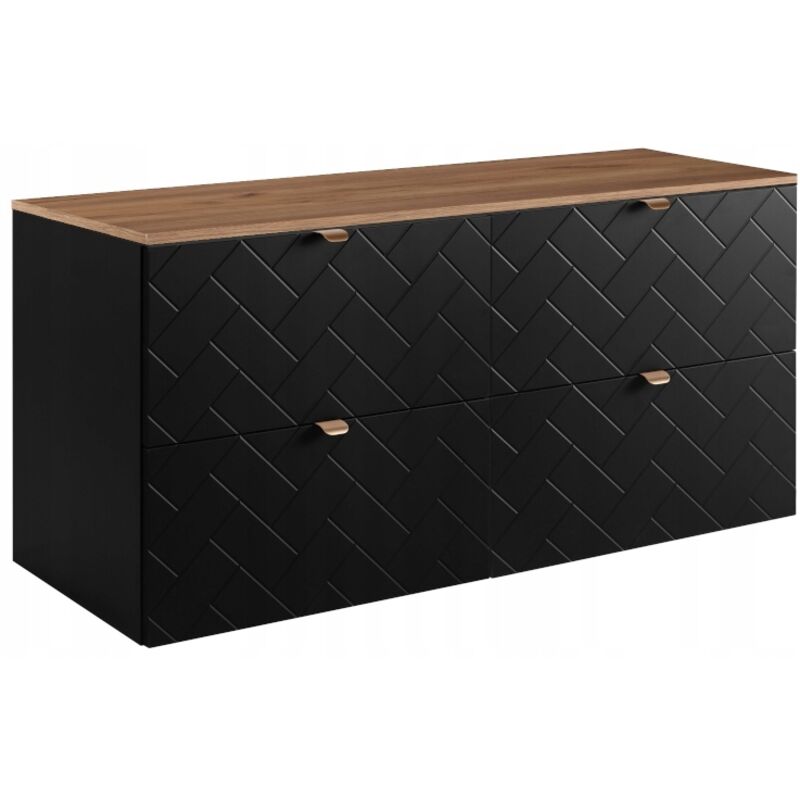 Meuble sous-vasque 120 cm - Noir Mat - Armoires de salle de bains - Meubles de salle de bains - Vasque sous-vasque - Plan de travail marron